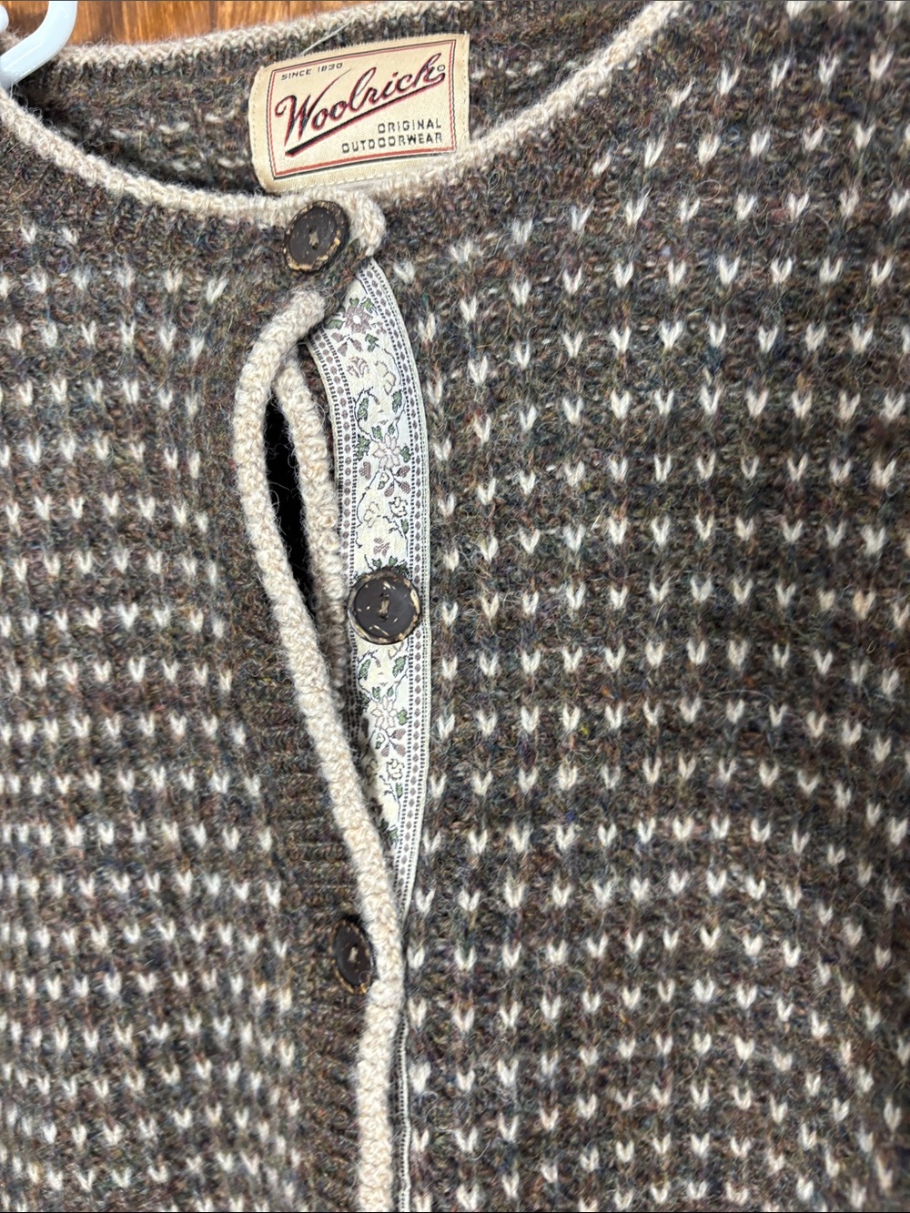 Woolrich Charcoal and Cream Patterned Button Cardigan - Picture 2 of 5
